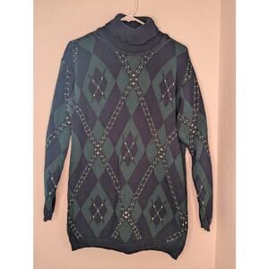 Talbots VTG Grannycore Sweater Blue Green Argyle Cotton S